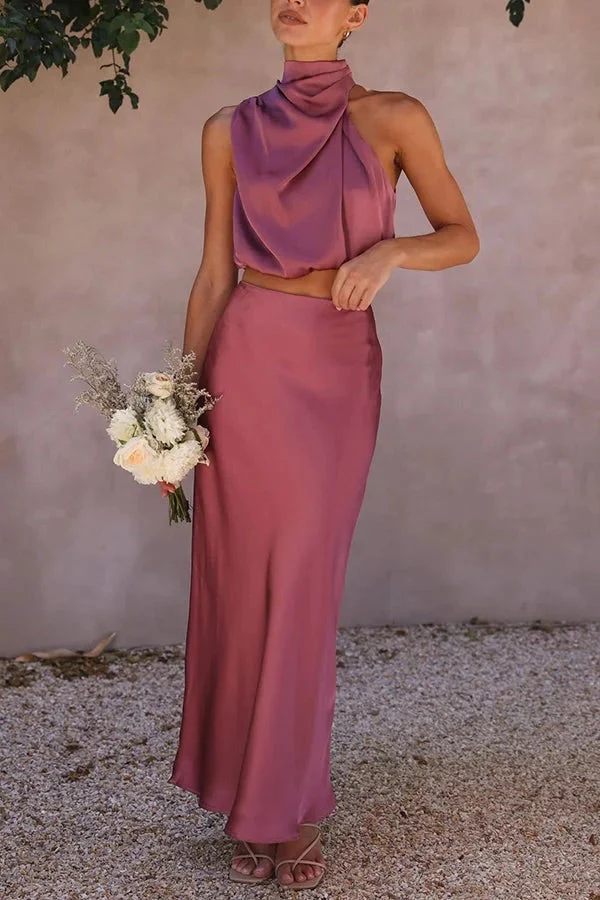 Heidi-Mode | Solch Eine Stimmung Hochgeschlossene Satin Drapiert Maxirock Set - Image 16