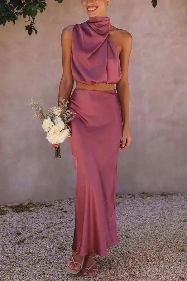 Heidi-Mode | Solch Eine Stimmung Hochgeschlossene Satin Drapiert Maxirock Set - Image 28
