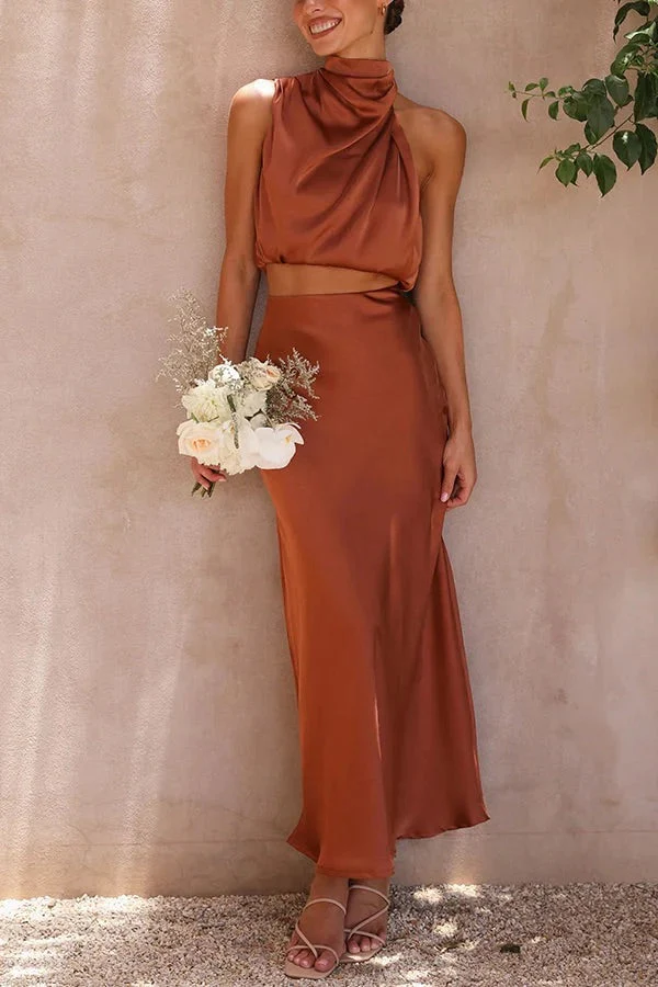 Heidi-Mode | Solch Eine Stimmung Hochgeschlossene Satin Drapiert Maxirock Set - Image 29