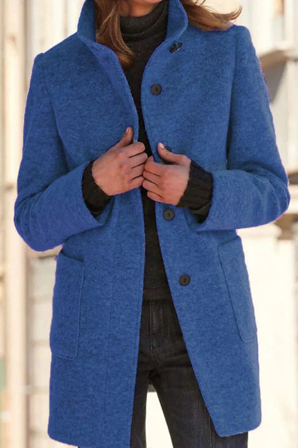 Heidi-Mode | Unifarbene Knopf Stehkragen Wolljacke - Image 3