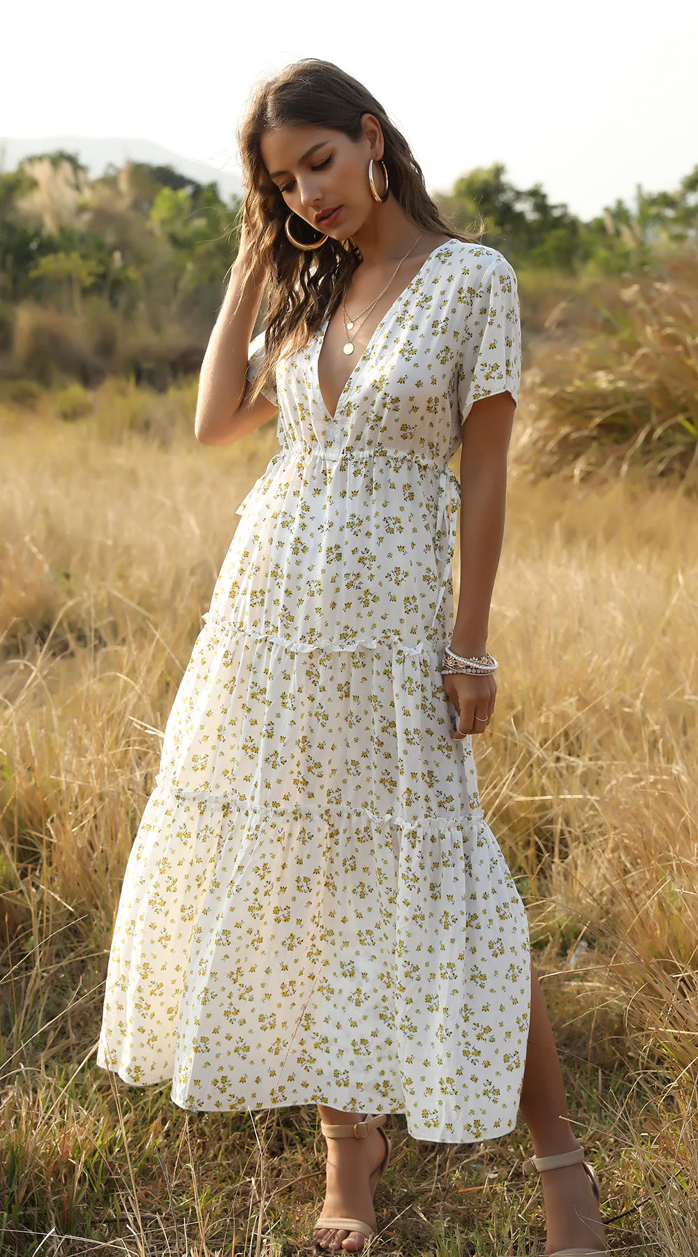 Heidi-Mode | Sommer Blumenmuster Rüschen Boho Maxi Kleid - Image 2
