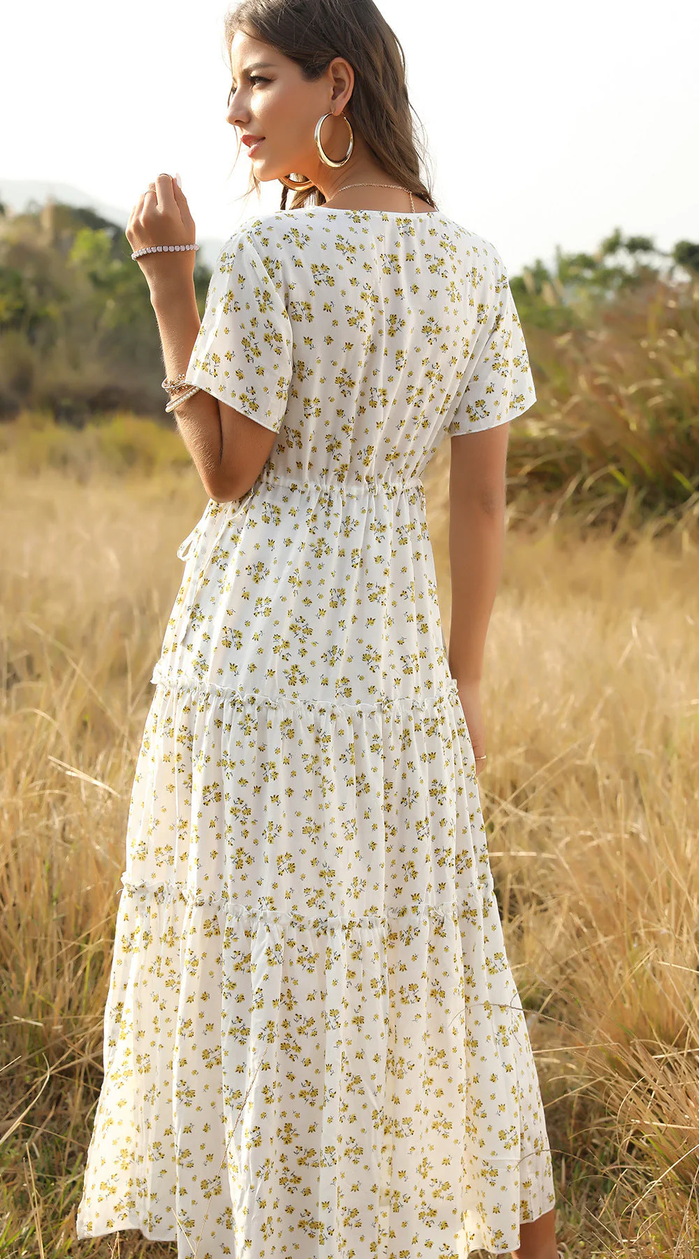 Heidi-Mode | Sommer Blumenmuster Rüschen Boho Maxi Kleid - Image 3