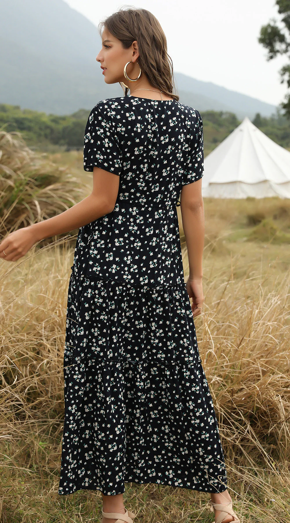 Heidi-Mode | Sommer Blumenmuster Rüschen Boho Maxi Kleid - Image 7