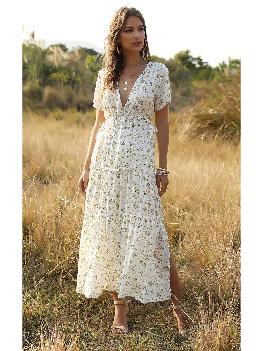 Heidi-Mode | Sommer Blumenmuster Rüschen Boho Maxi Kleid - Image 9