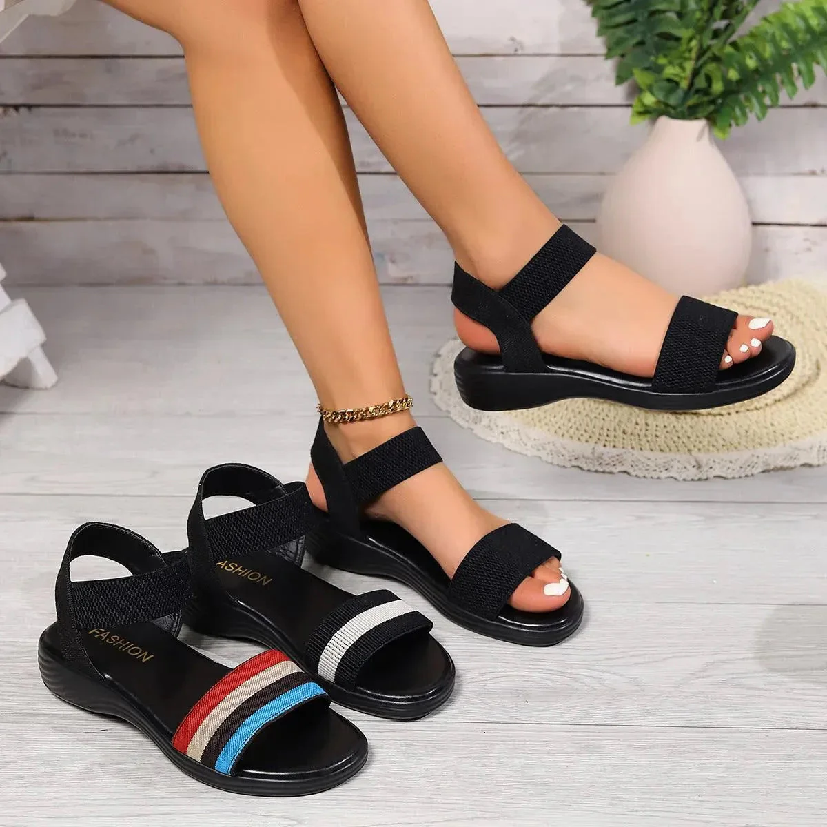 Heidi-Mode | Sommer Leinsandalen mit Elastischem Riemen - Image 2
