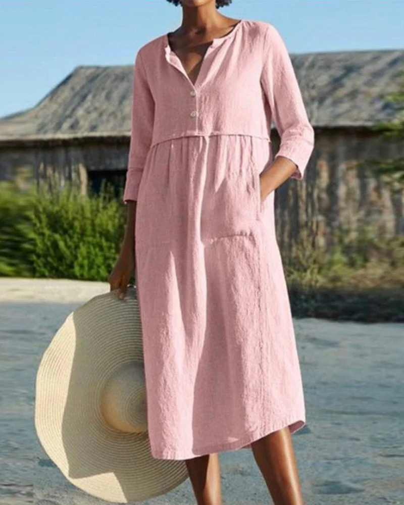 Heidi-Mode | Sommer Midikleid mit Knöpfen Adela - Image 5