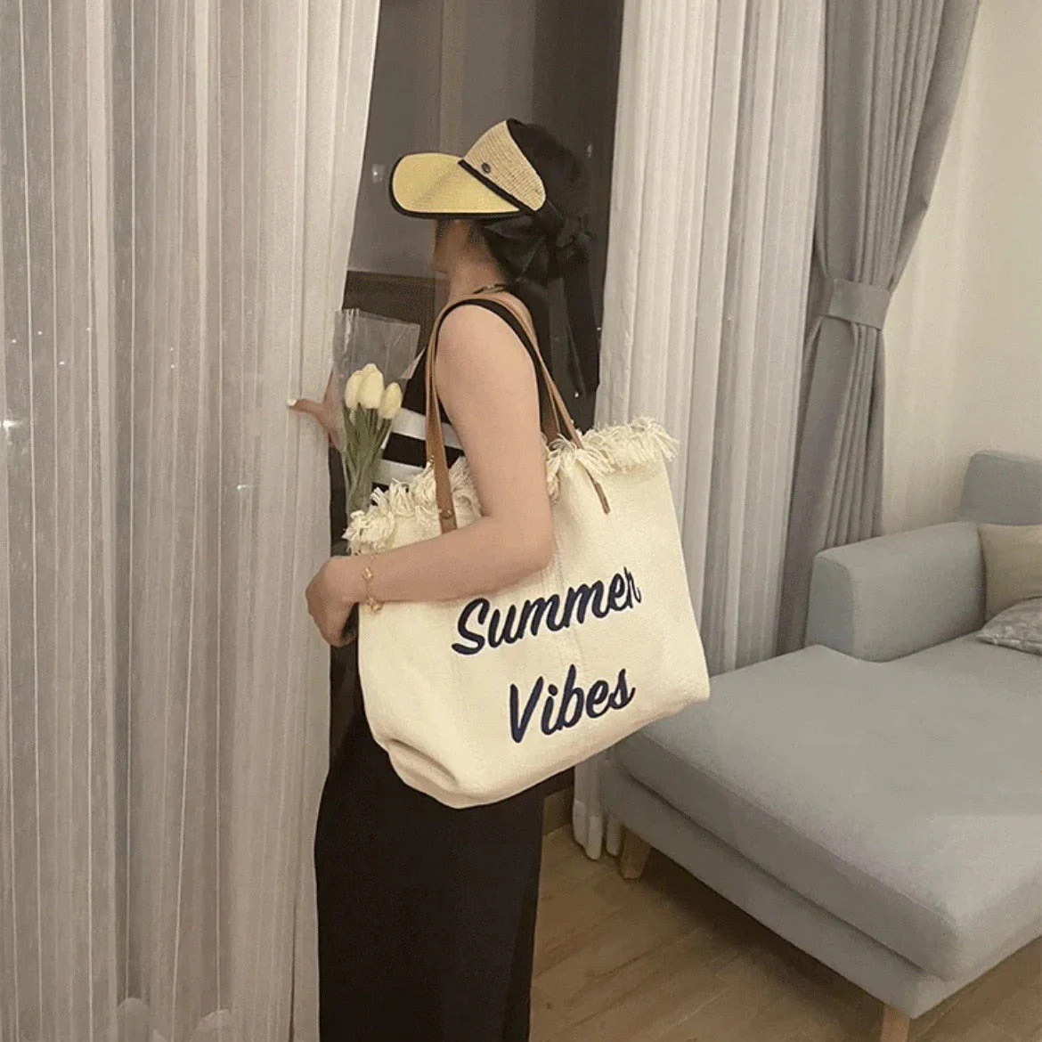 Heidi-Mode | Sommer Vibes Strandtasche Bunte Strandtasche mit Sommerlichem Aufdruck - Image 3