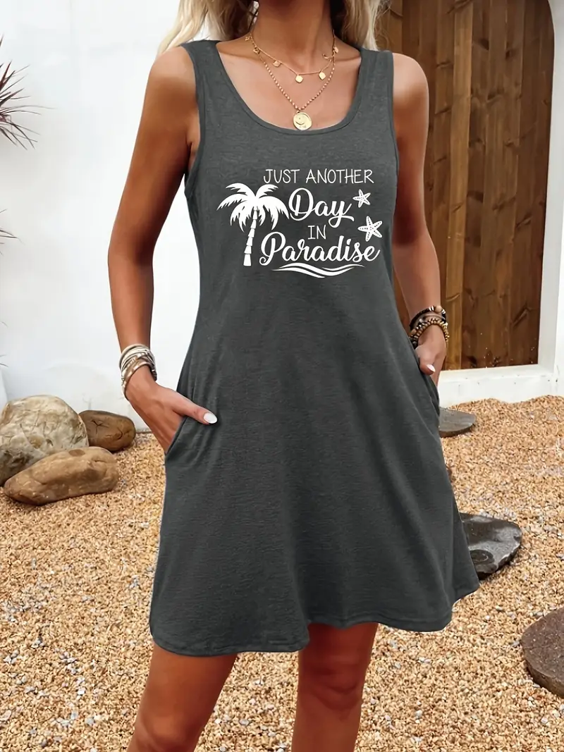 Heidi-Mode | Sommerkleid Ohne Ärmel mit Print und Rundem Ausschnitt, Lässiges Damenkleid