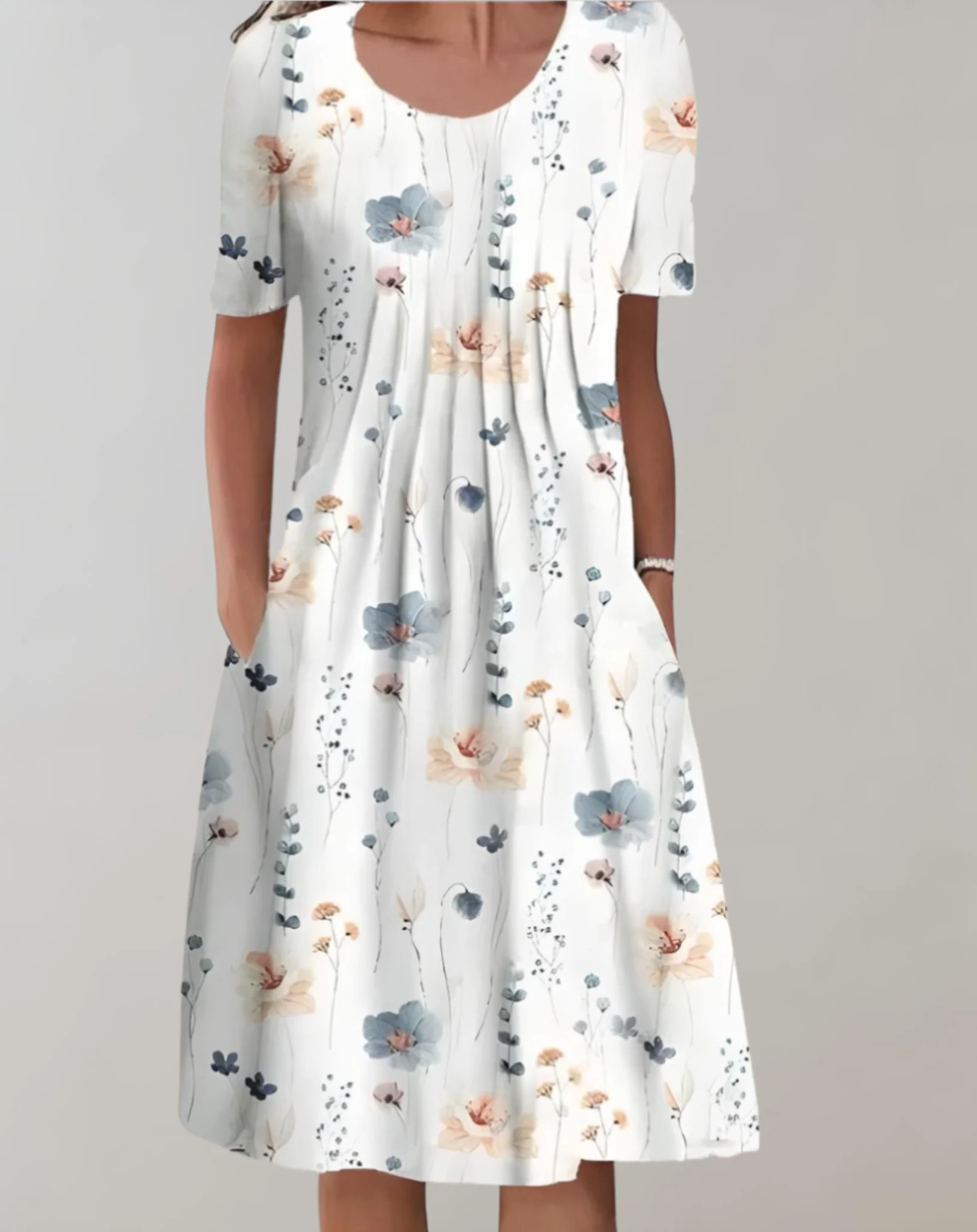 Heidi-Mode | Sommerkleid V-Ausschnitt Blumenmuster Leichtes Freizeitkleid - Image 3