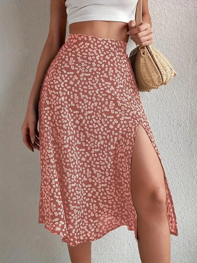 Heidi-Mode | Sommerrock, Floral, Geteilt, Midi-Rock, Rock mit Hoher Taille - Image 13