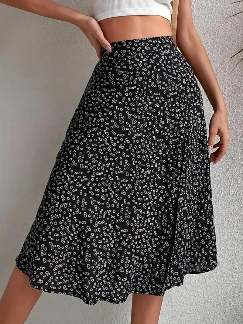 Heidi-Mode | Sommerrock, Floral, Geteilt, Midi-Rock, Rock mit Hoher Taille - Image 2