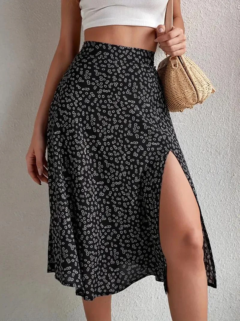 Heidi-Mode | Sommerrock, Floral, Geteilt, Midi-Rock, Rock mit Hoher Taille - Image 3