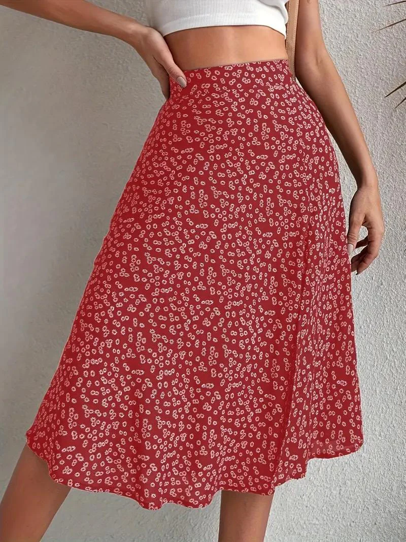 Heidi-Mode | Sommerrock, Floral, Geteilt, Midi-Rock, Rock mit Hoher Taille - Image 5