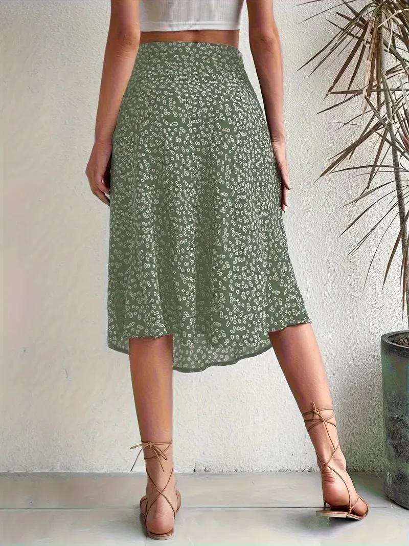 Heidi-Mode | Sommerrock, Floral, Geteilt, Midi-Rock, Rock mit Hoher Taille - Image 8