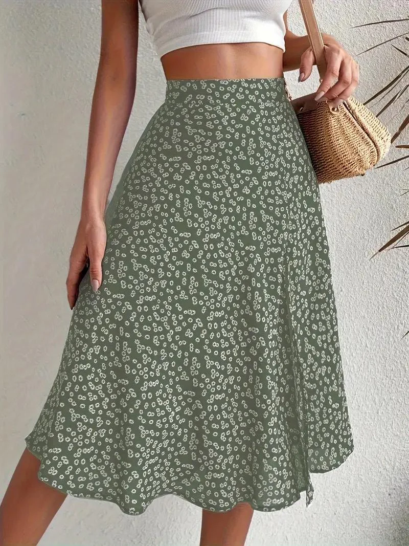 Heidi-Mode | Sommerrock, Floral, Geteilt, Midi-Rock, Rock mit Hoher Taille - Image 9