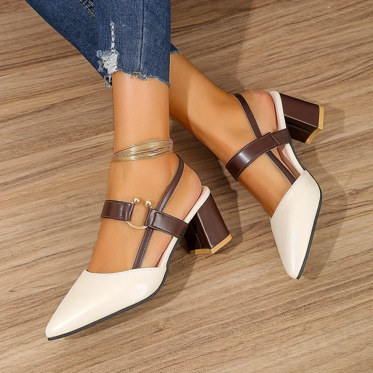 Heidi-Mode | Spitz Zulaufende Blockabsatz Schuhe für Frauen