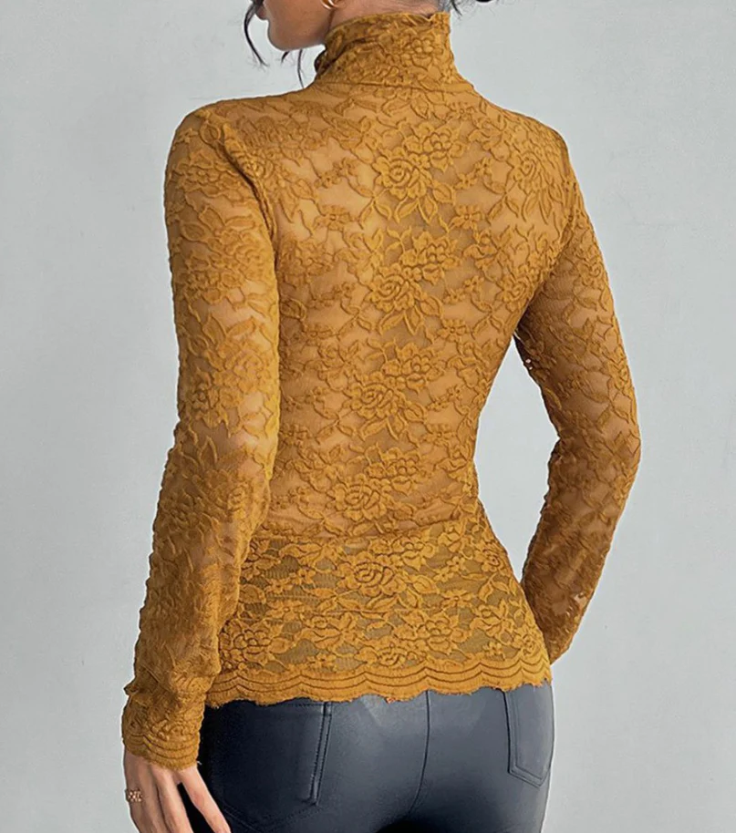 Heidi-Mode | Spitze Langarm Dehnbarem Rollkragen T-Shirt - Image 11