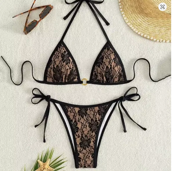 Heidi-Mode | Spitzen-Patchwork V-Ausschnitt Bikini-Set - Image 4