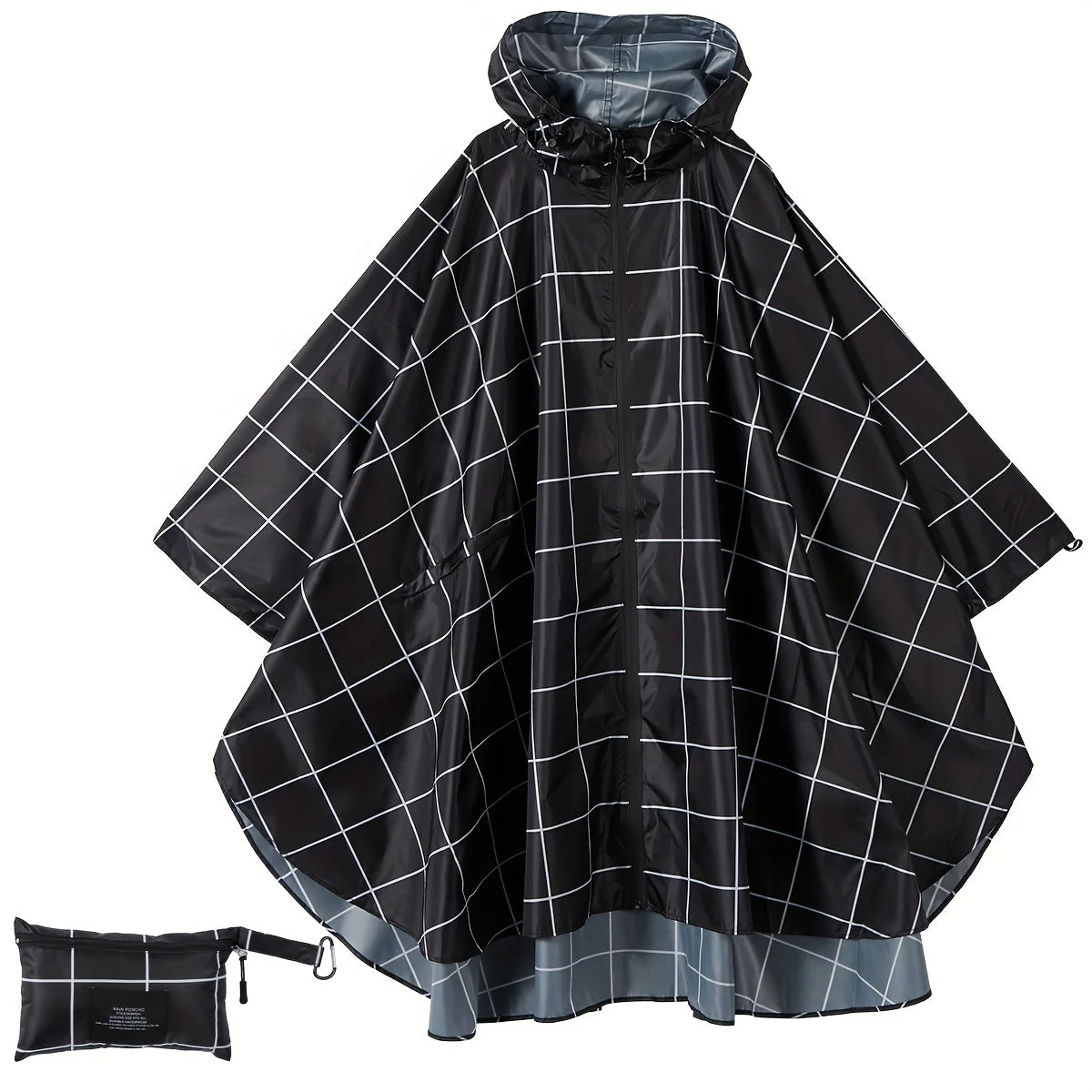 Heidi-Mode | Sportliche Damen Regenponcho mit Kapuze und Geometrischem Muster