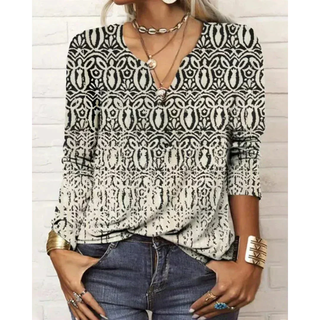 Heidi-Mode | Stil V-Hals-Bluse mit Langen Ärmeln - Buntes Blumenmuster-Design für Damen - Image 4