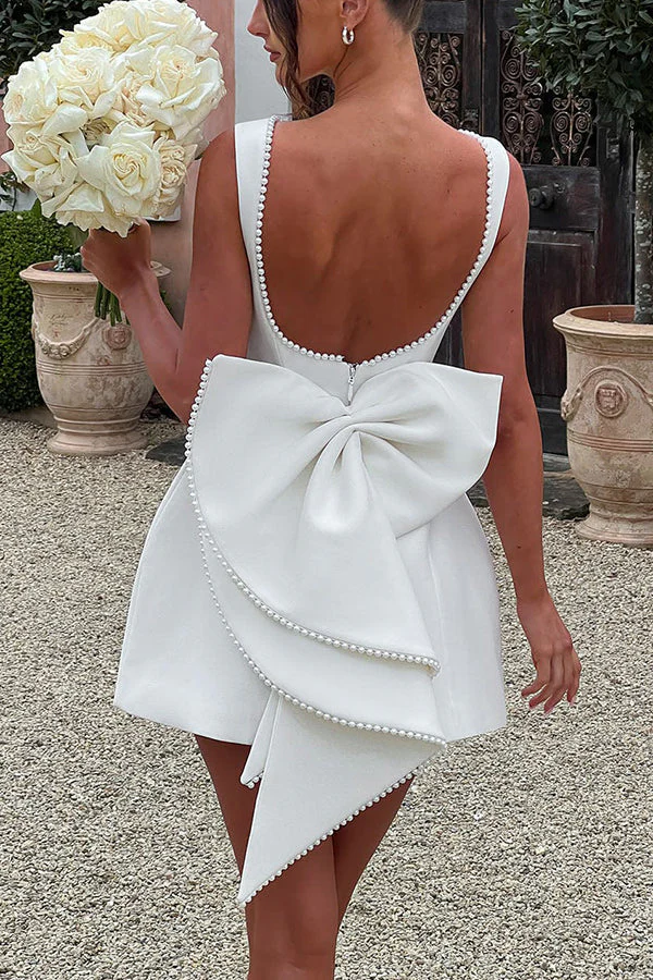 Heidi-Mode | Stylisches mit Perlen Verziertes Großes Schleifen Slim-Fit Mini-Kleid - Image 2