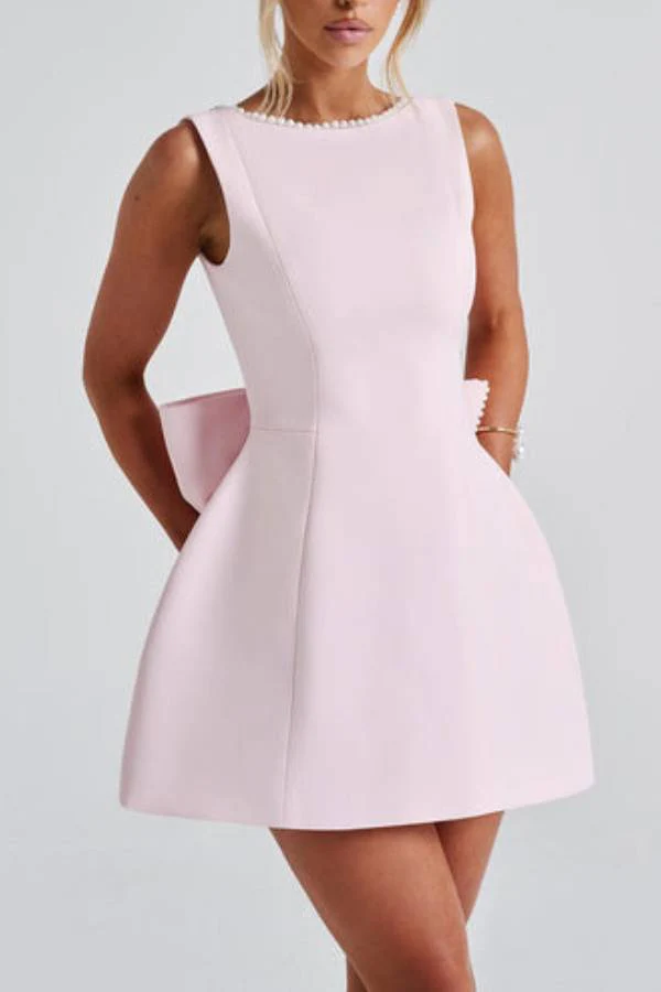 Heidi-Mode | Stylisches mit Perlen Verziertes Großes Schleifen Slim-Fit Mini-Kleid - Image 5