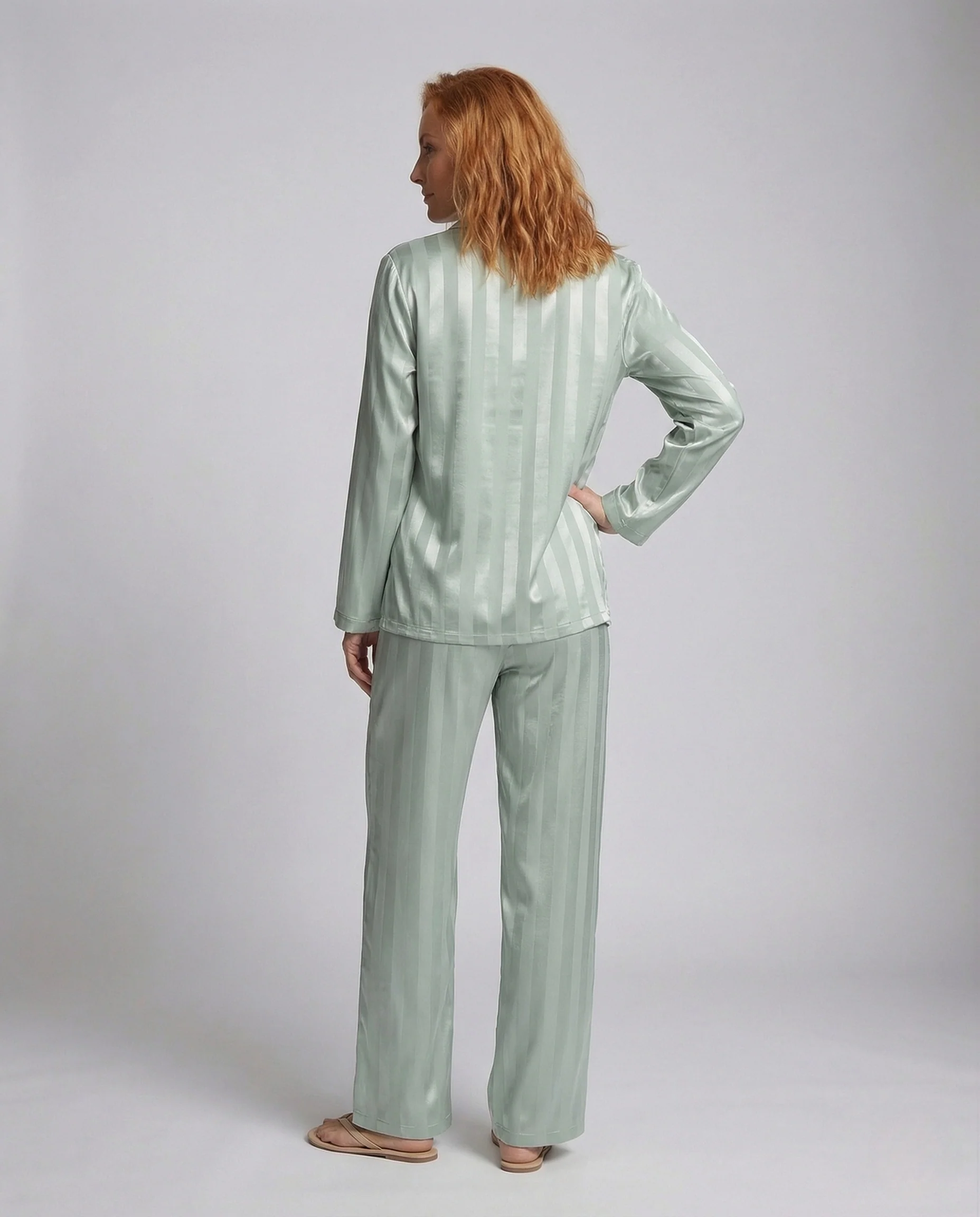 Damen Seiden Pyjama Set mit Lockerem Schnitt & Glänzender Optik | Heidi-Mode - Image 3