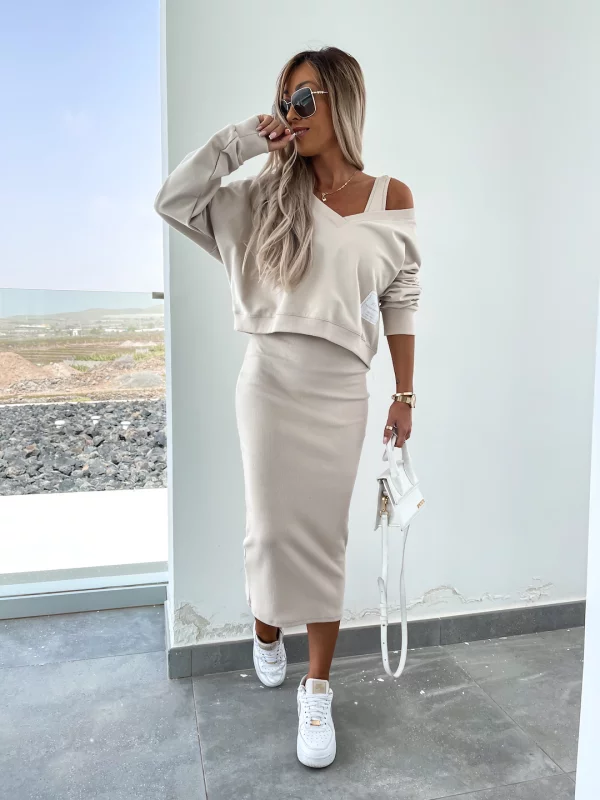 Heidi-Mode | Stilvolles Off Shoulder Crop Top und Midi Rock Set - Image 25