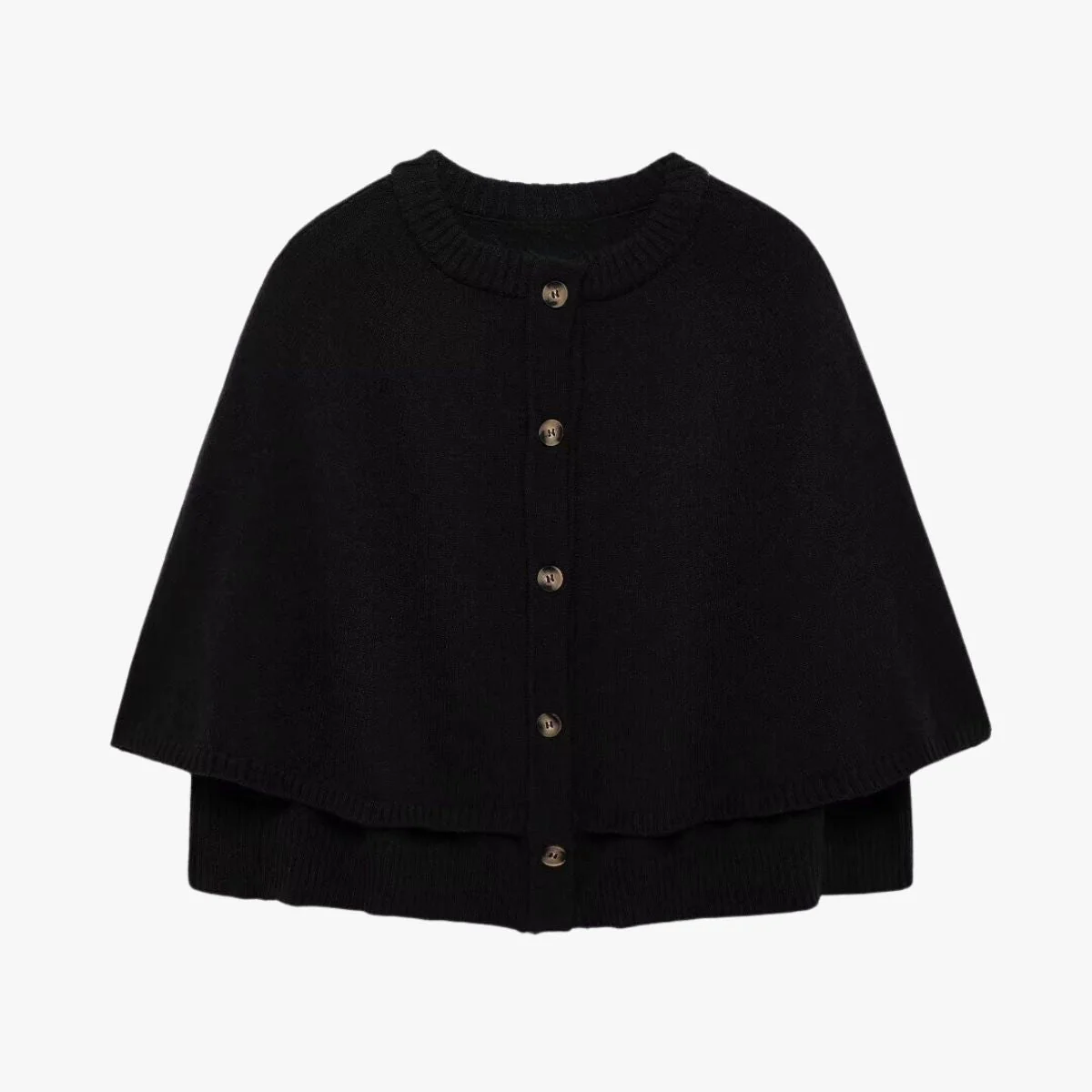Heidi-Mode | Strick Cape mit Knöpfen und Gestuftem Saum - Image 6