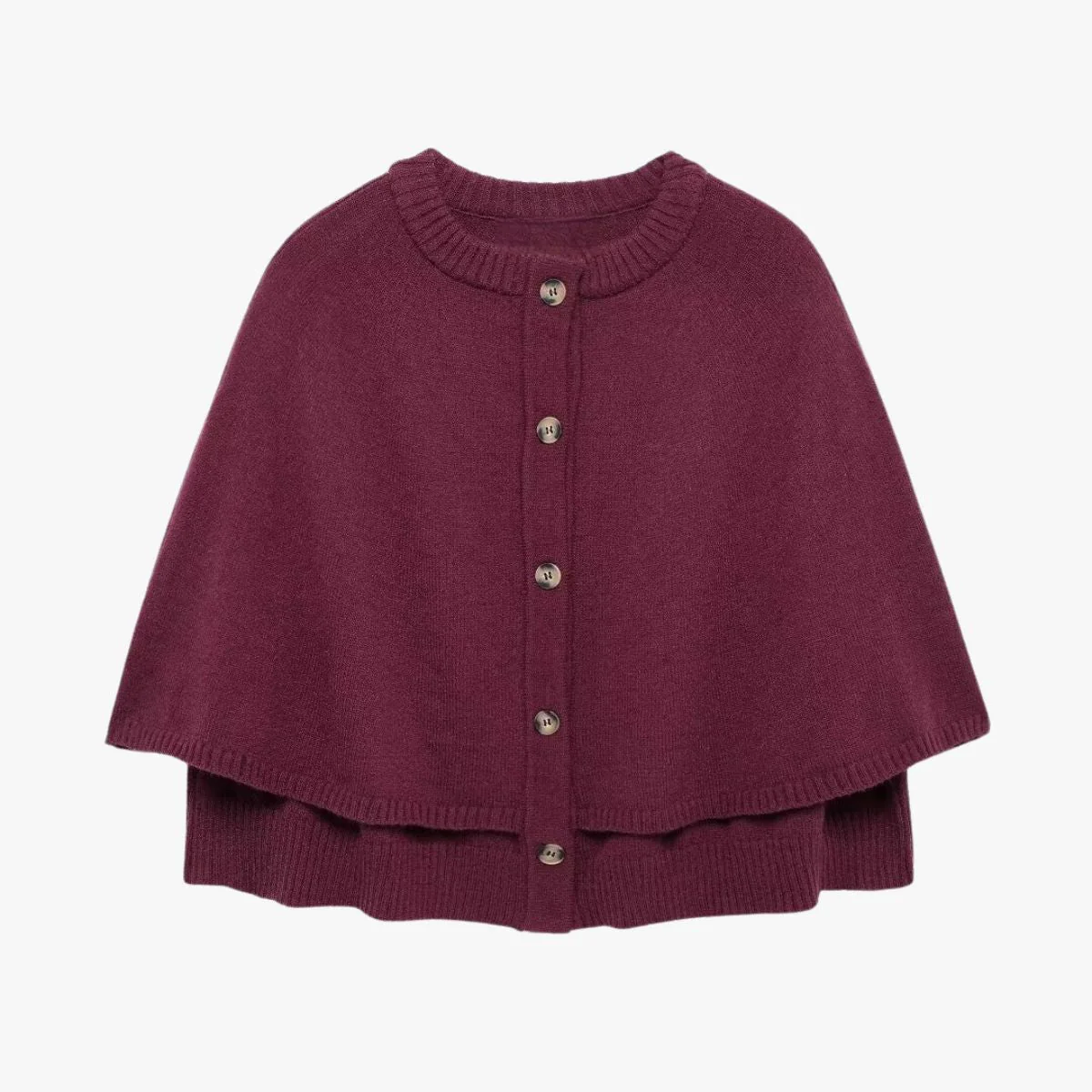 Heidi-Mode | Strick Cape mit Knöpfen und Gestuftem Saum - Image 7