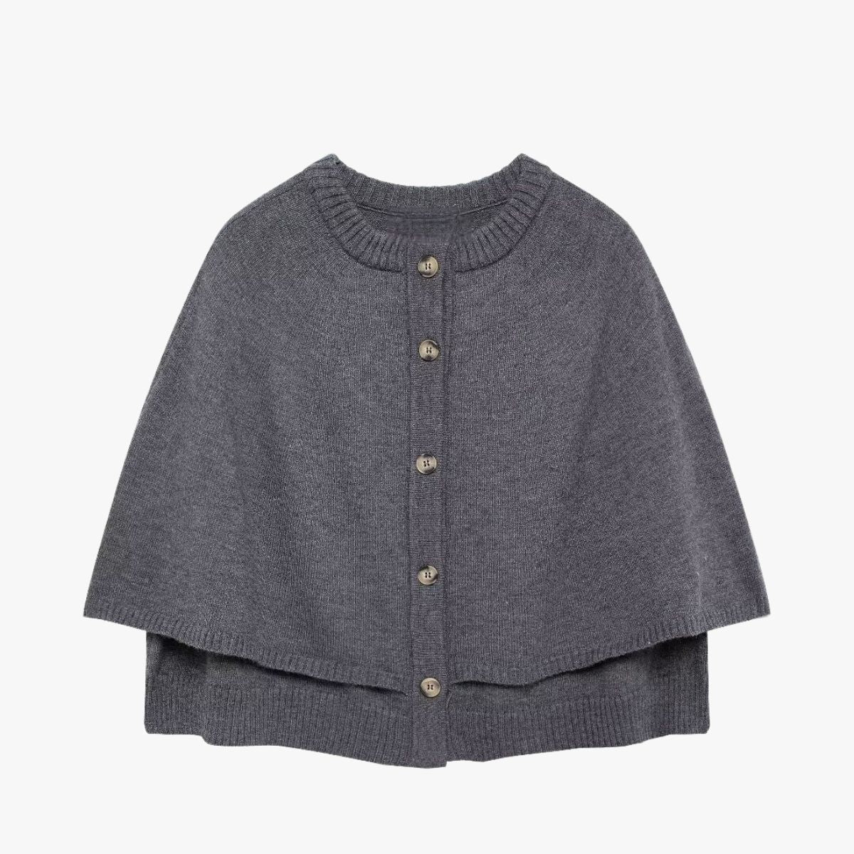 Heidi-Mode | Strick Cape mit Knöpfen und Gestuftem Saum - Image 8
