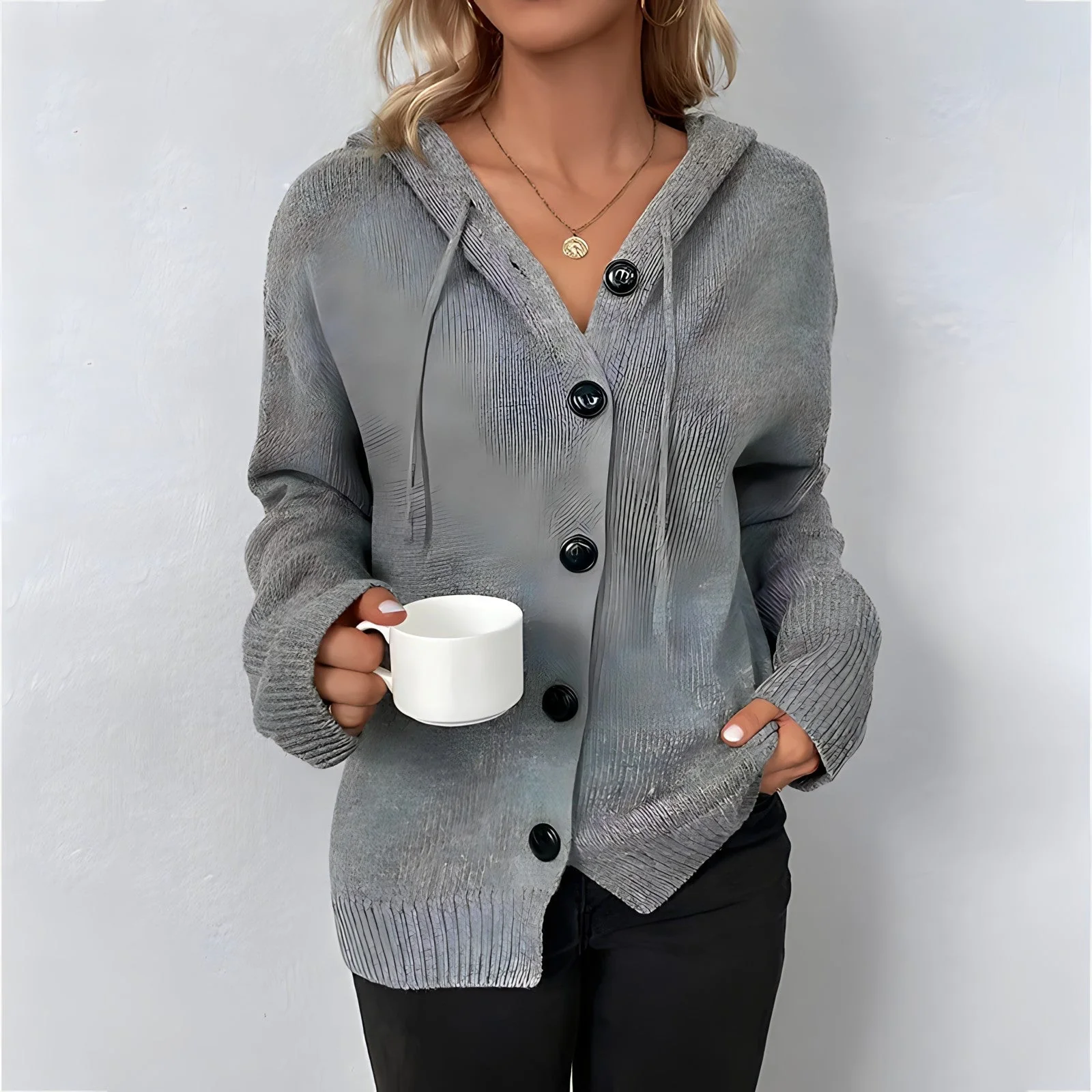 Heidi-Mode | Strickjacke Elegante Bequeme Strickjacke mit Kapuze - Image 2