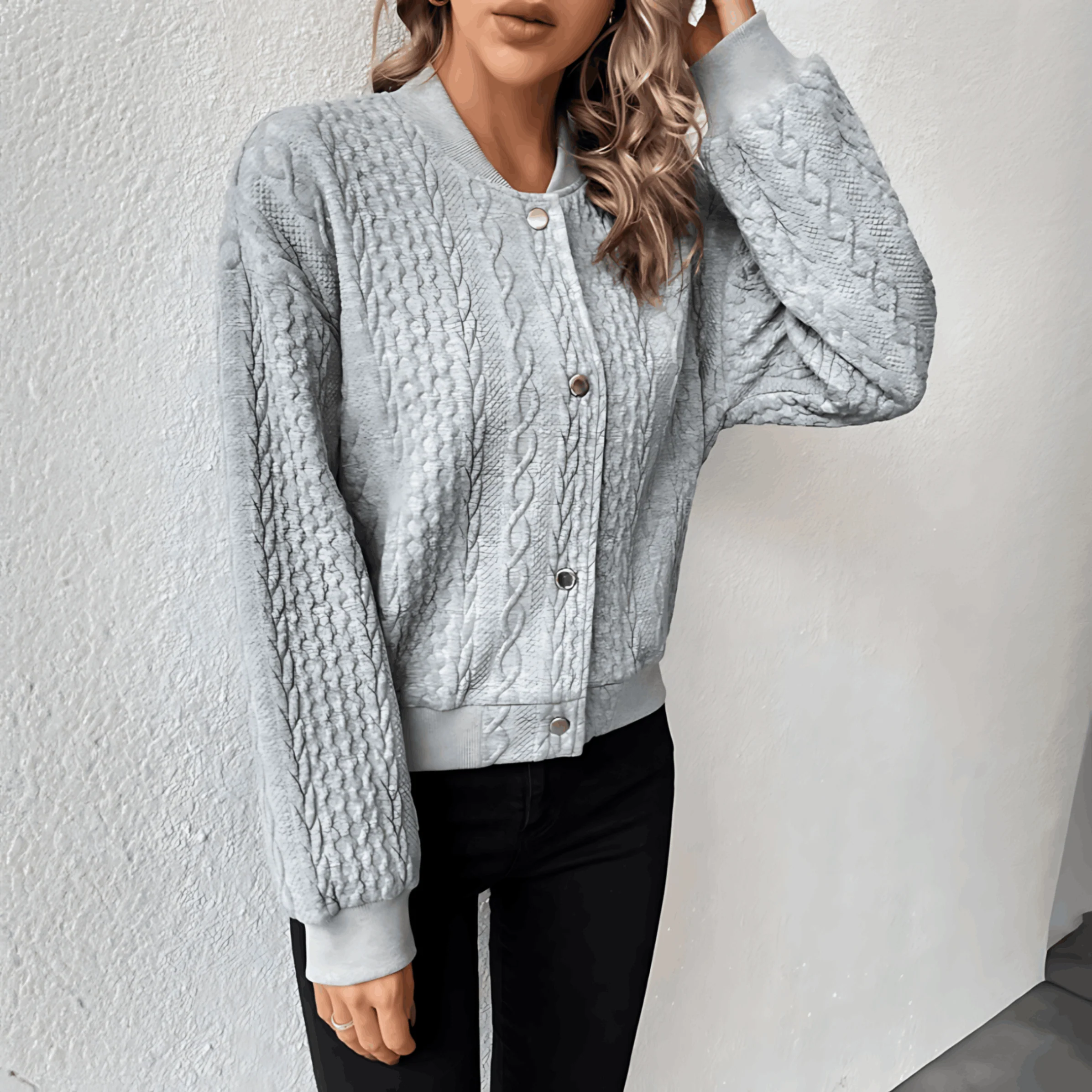 Heidi-Mode | Strickjacke Im Bomberjacken-Stil mit Knöpfen für Damen - Image 3