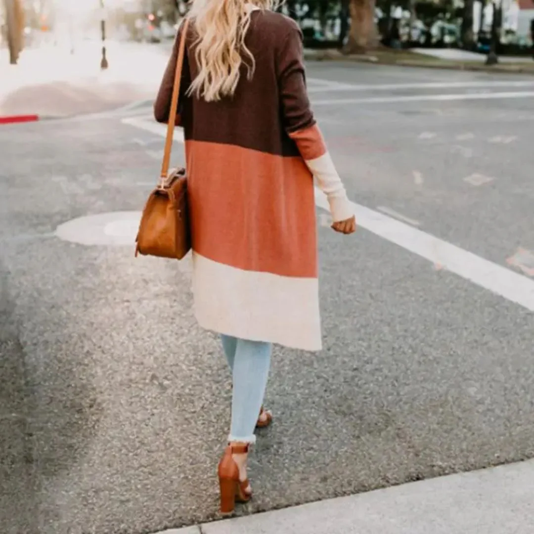 Heidi-Mode | Strickjacke mit Farbblock und Offener Front