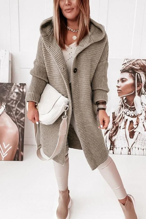 Heidi-Mode | Strickjacke mit Kapuze Lockerer Schnitt Weich und Warm - Image 5