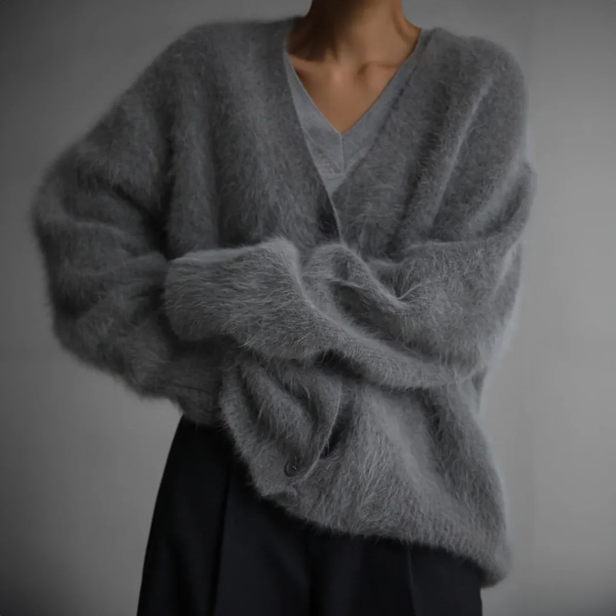 Heidi-Mode | Strickjacke Übergroße Damen Strickjacke mit Knöpfen - Image 3