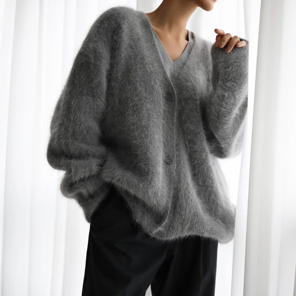 Heidi-Mode | Strickjacke Übergroße Damen Strickjacke mit Knöpfen - Image 9