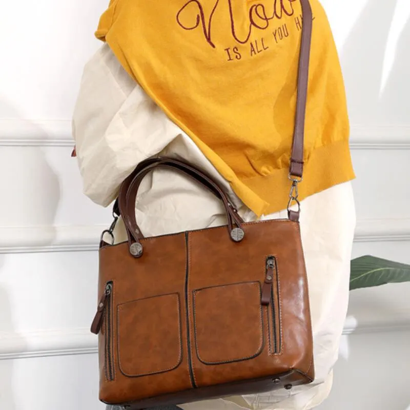 Heidi-Mode | Strukturierte Lederhandtasche mit Zwei Fächern für Damen - Image 2