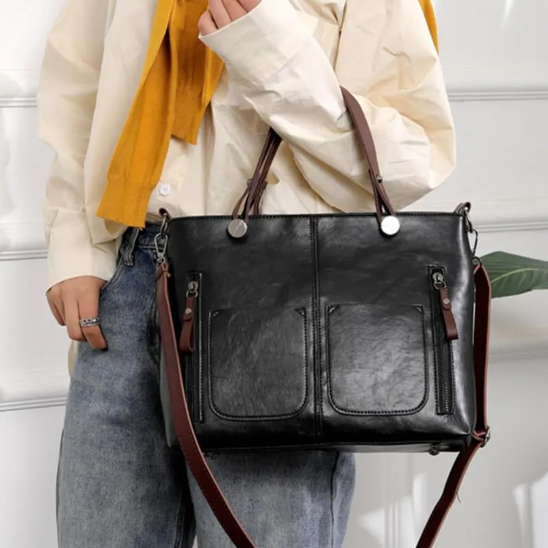 Heidi-Mode | Strukturierte Lederhandtasche mit Zwei Fächern für Damen - Image 3