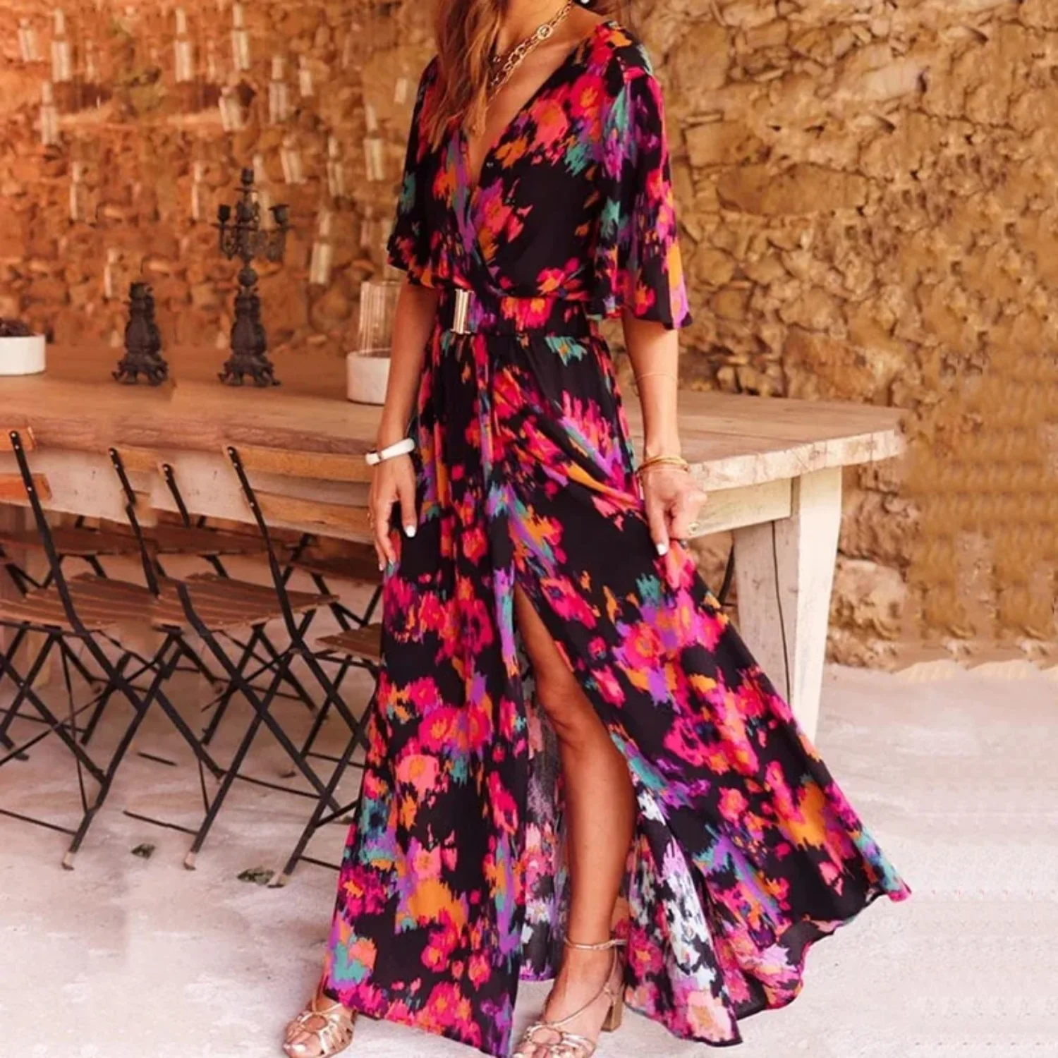 Heidi-Mode | Stilvolles Wickel-Maxikleid für Jeden Anlass
