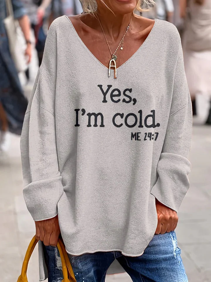 Heidi-Mode | Sweater Übergröße Passform Weicher Strick V-Ausschnitt Textdruck Lange Ärmel - Image 2