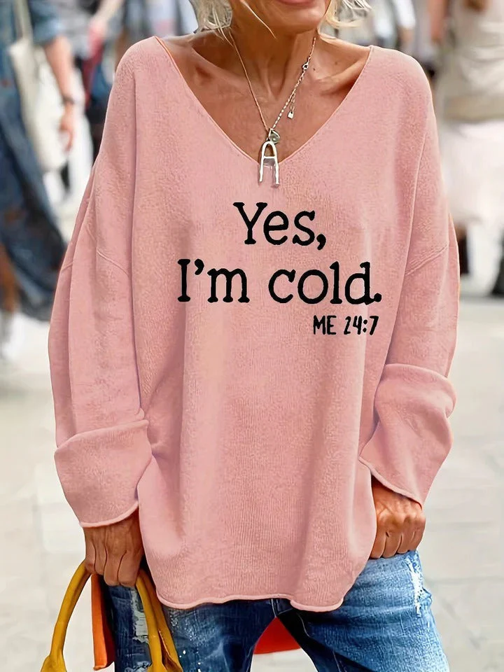 Heidi-Mode | Sweater Übergröße Passform Weicher Strick V-Ausschnitt Textdruck Lange Ärmel - Image 4
