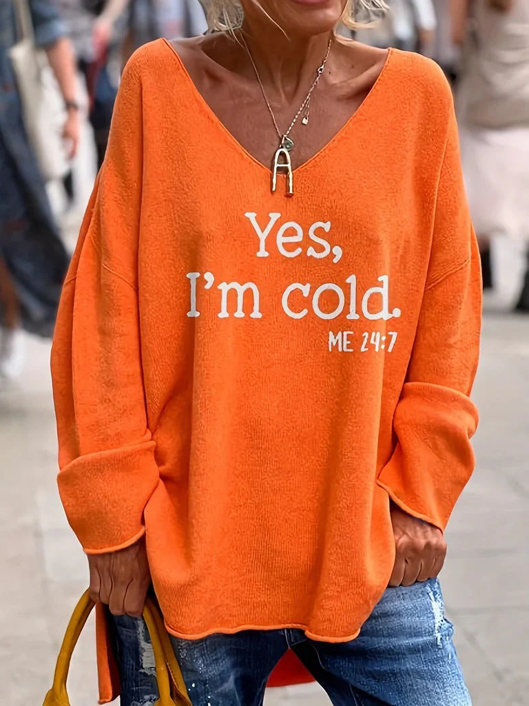 Heidi-Mode | Sweater Übergröße Passform Weicher Strick V-Ausschnitt Textdruck Lange Ärmel - Image 5