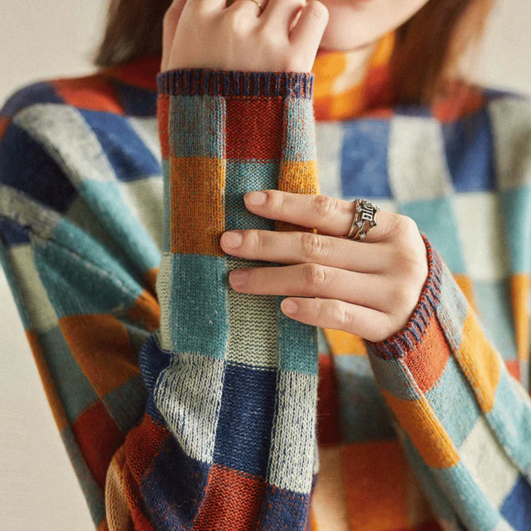 Heidi-Mode | Sweater - Cashmere Patchwork-Turtleneck-Strick