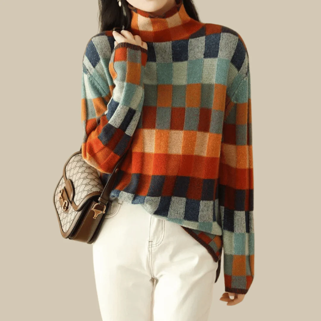 Heidi-Mode | Sweater - Cashmere Patchwork-Turtleneck-Strick - Image 6