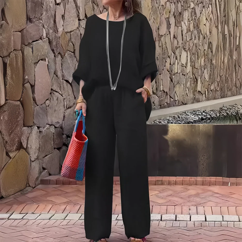 Heidi-Mode | T-Shirt + Hose Aus Baumwolle und Leinen mit Farbverlauf und Rundhalsausschnitt für Damen - Image 19