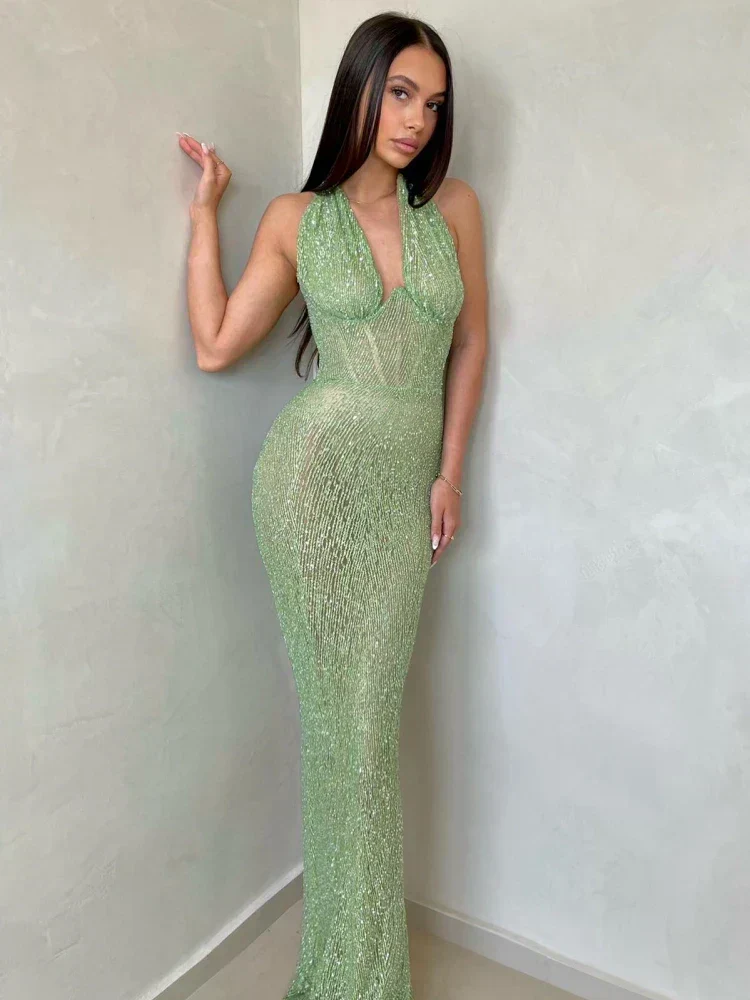 Heidi-Mode | Tiefer V-Ausschnitt Rückenfreies Maxi-Kleid - Image 2
