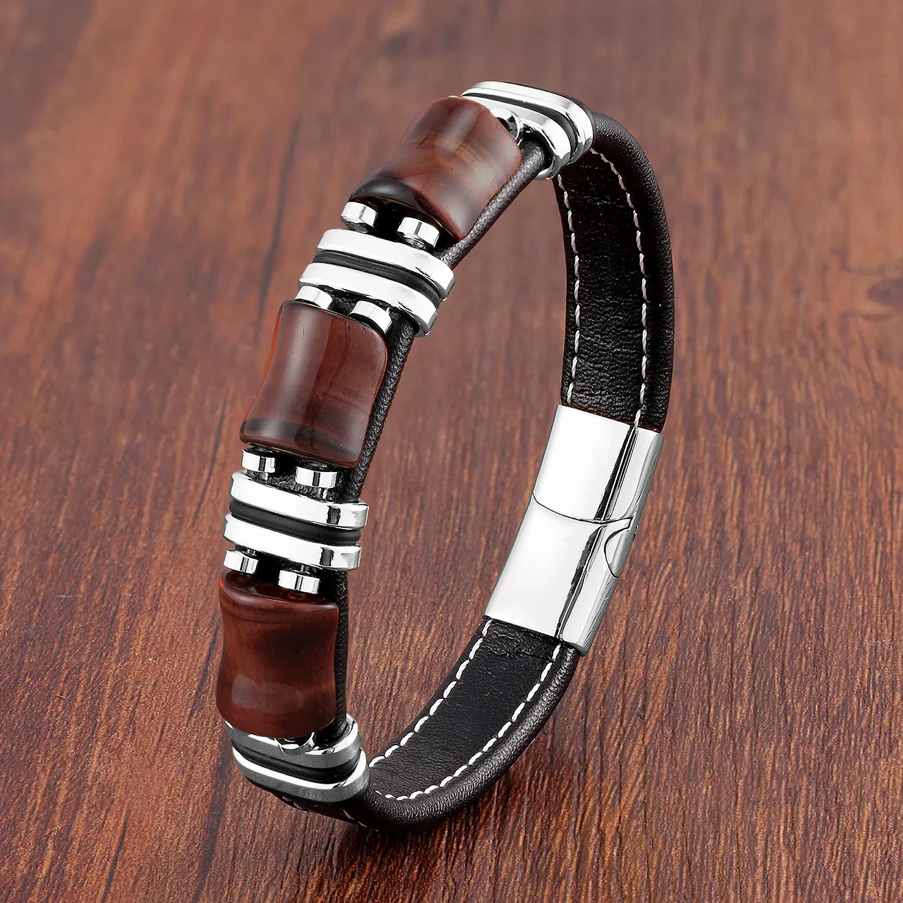 Heidi-Mode | Tigerauge Naturstein Lederarmband - Image 3