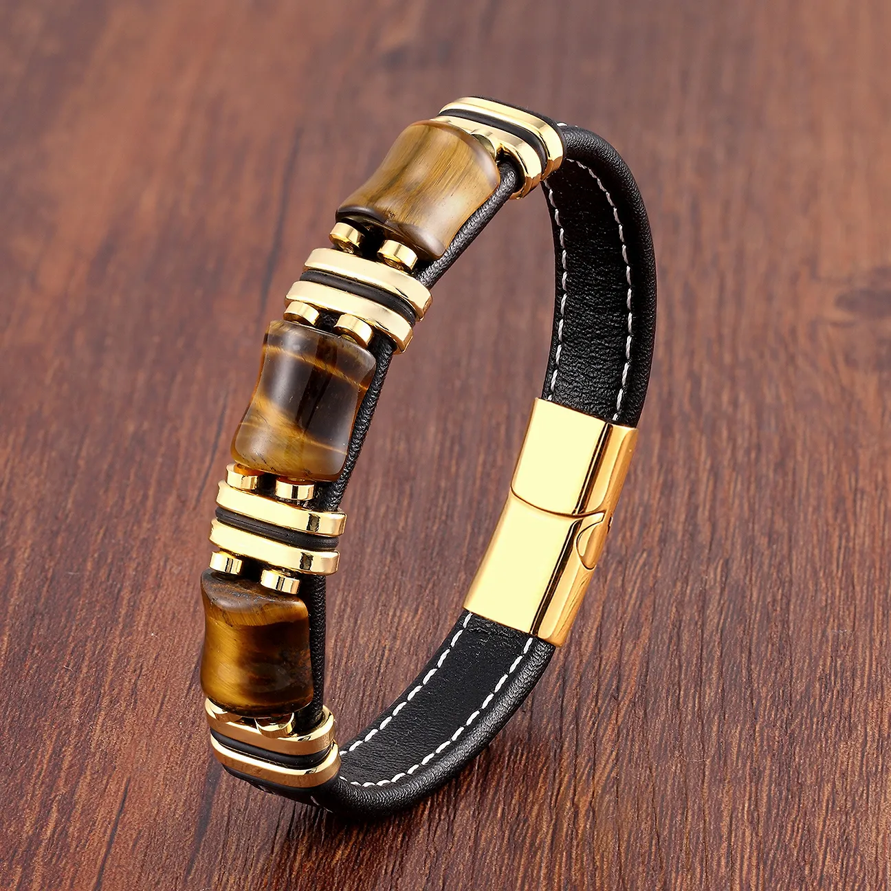 Heidi-Mode | Tigerauge Naturstein Lederarmband - Image 4