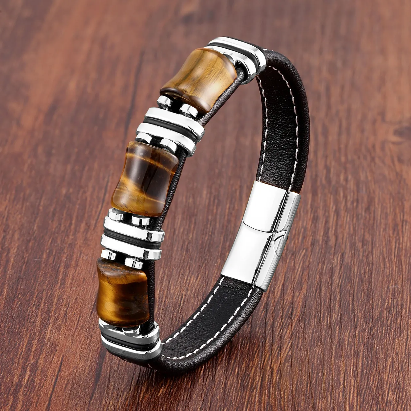 Heidi-Mode | Tigerauge Naturstein Lederarmband - Image 6